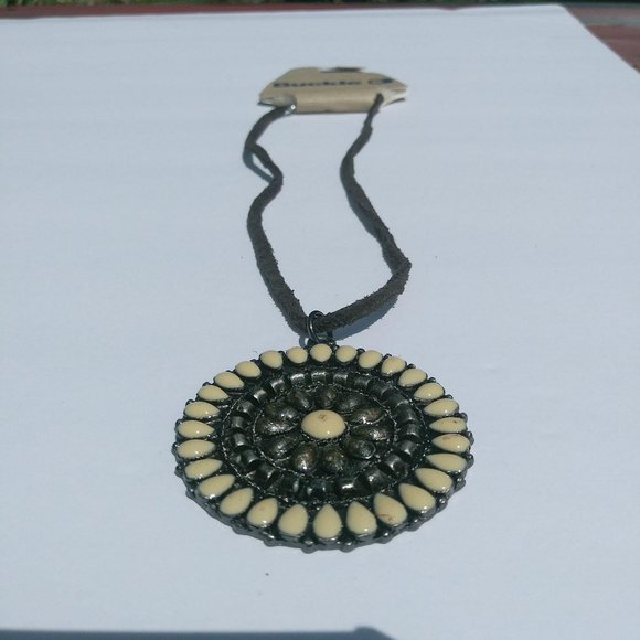 Buckle Medallion Faux Leather Rope Necklace
